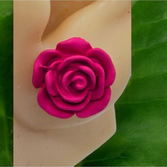 Small Rose Earrings Hot Pink Pierced Ear Stud Post Women's Jewelry Gift Romantic - Picture 5 of 8
